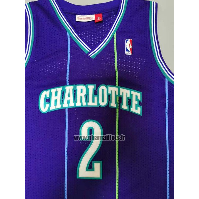 Maillot Charlotte Hornets Larry Johnson NO 2 Mitchell & Ness 1994-95 Volet